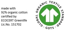 Dit artikel is GOTS-gecertificeerd. GOTS is wereldwijd het bekendste certificaat voor ecologisch en sociaal verantwoordelijk geproduceerde textiel. Dit artikel is GOTS-gecertificeerd. GOTS is wereldwijd het bekendste certificaat voor ecologisch en sociaal verantwoordelijk geproduceerde textiel.