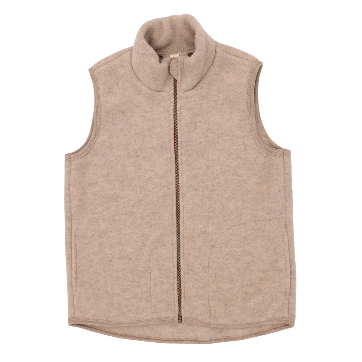 Zandkleurige dames bodywarmer van 100% biologische wol Ecotex