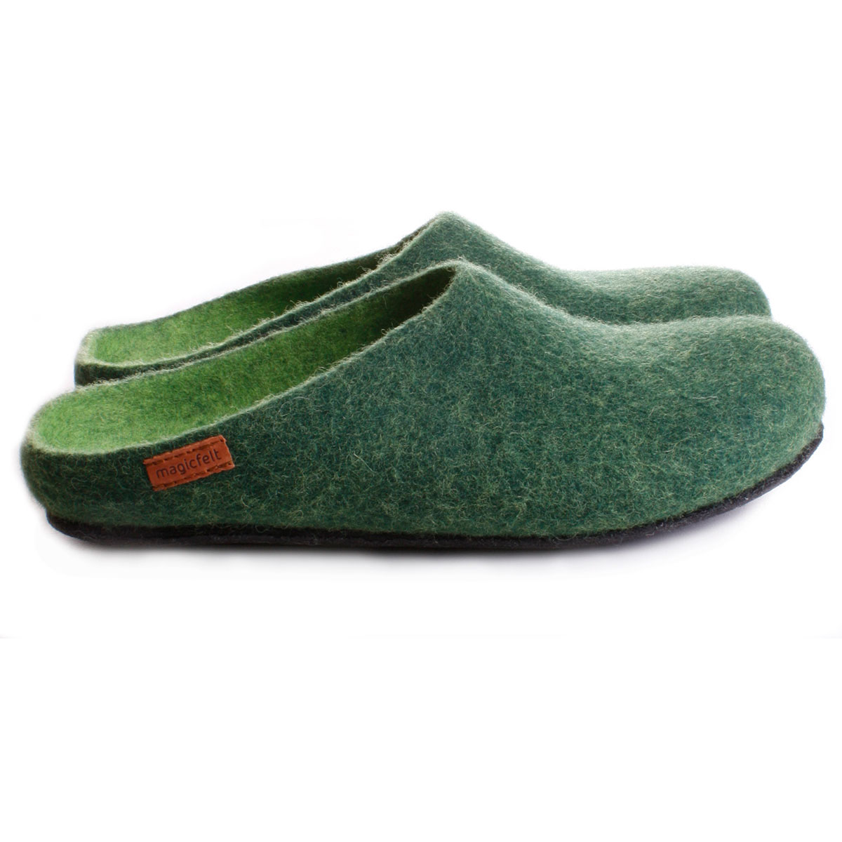 Groene naadloze dames pantoffels van vervilte wol