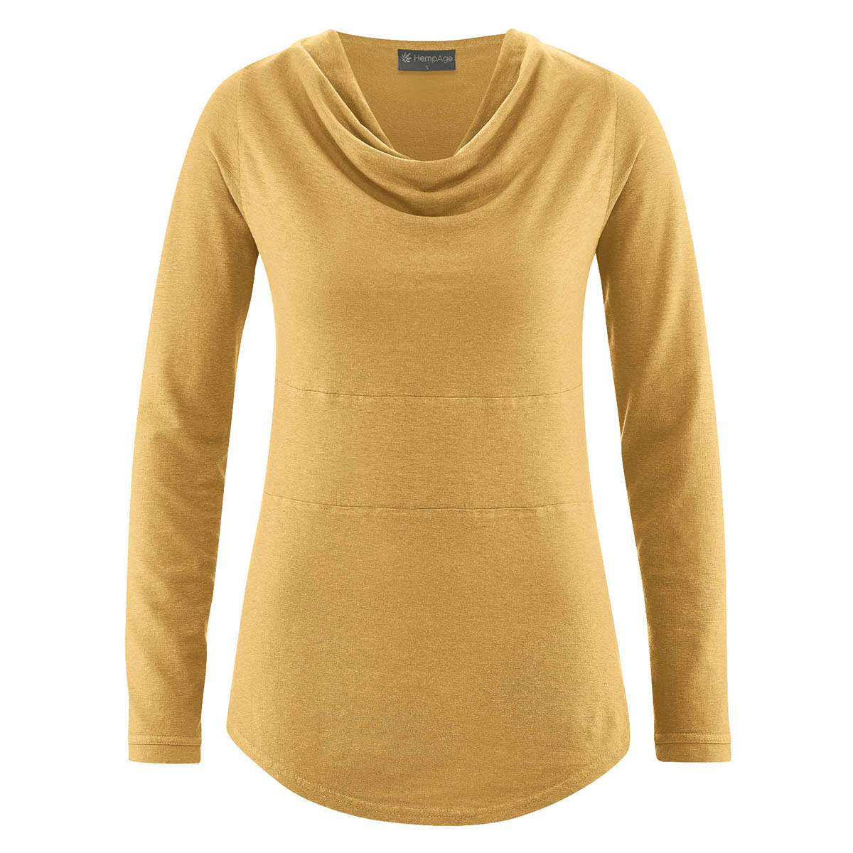 Mosterdgeel watervalshirt van hennep en biokatoen Ecotex